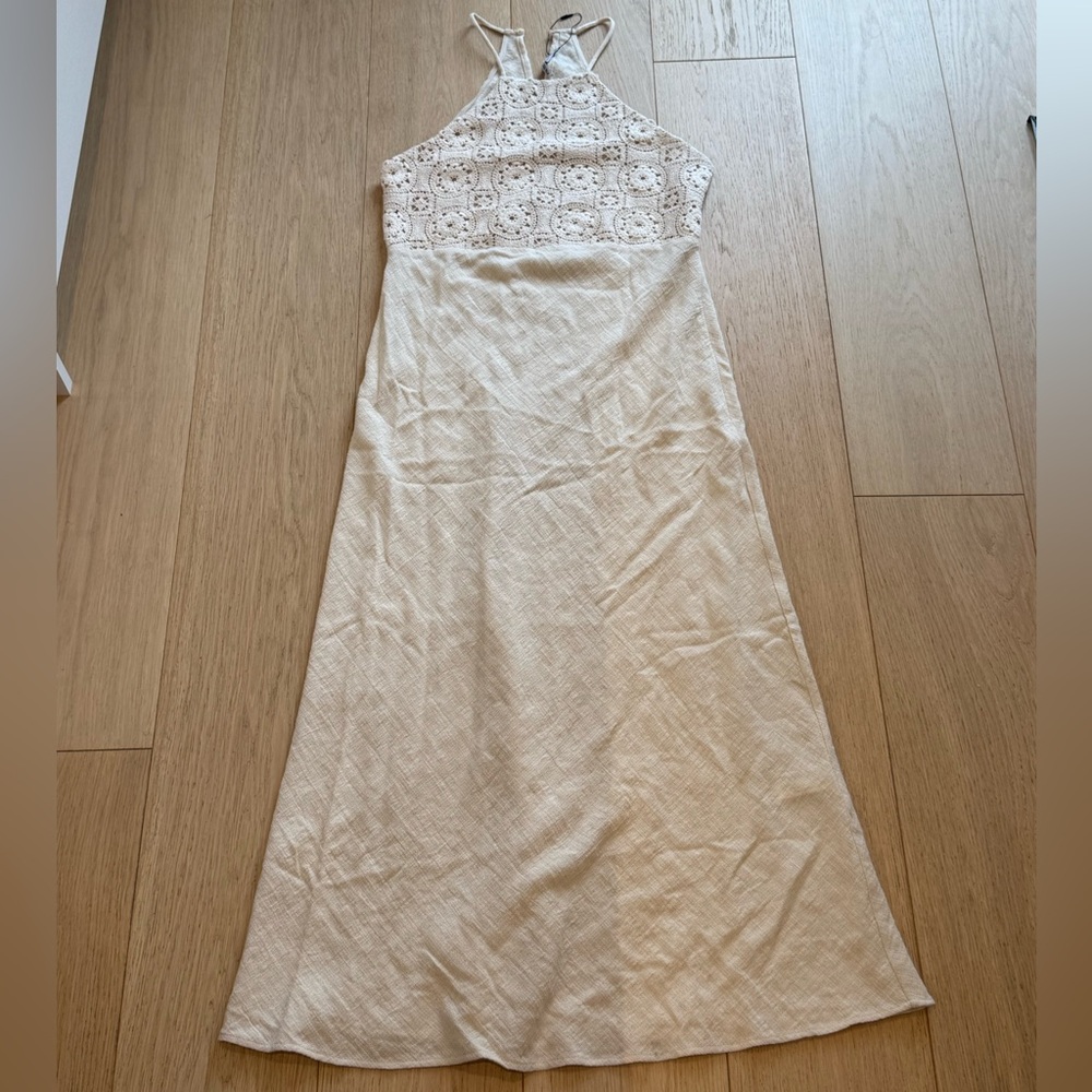🤍 ZARA Crochet Lace Linen Blend Maxi Dress | Boho Summer | Cream | - Picture 6 of 9